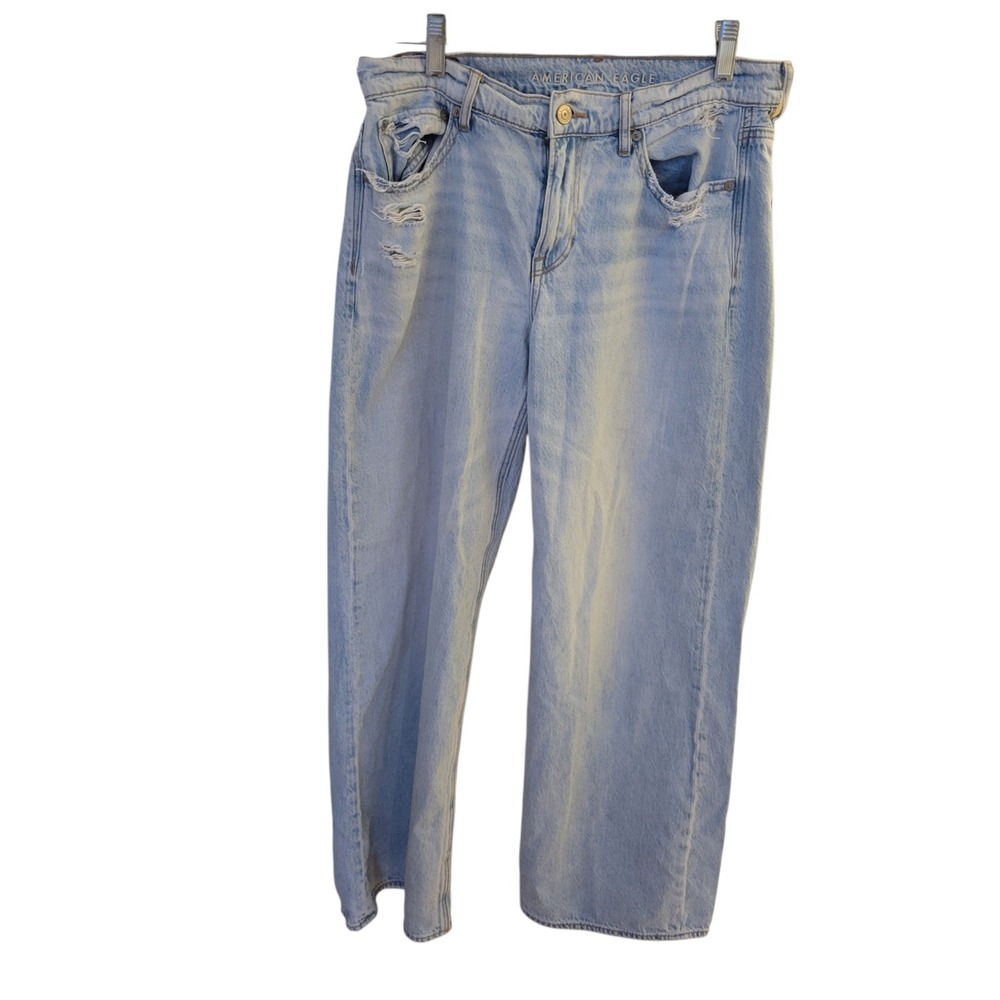 American Eagle Mom Jeans Womens Size‎ 6 Distressed Straight Leg High Rise Denim
